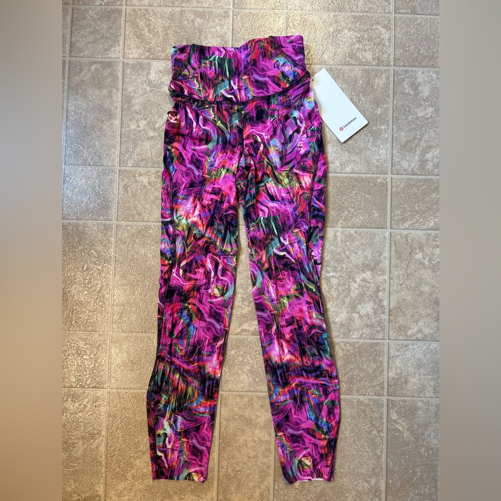 lululemon athletica Women’s HyFlow Leggings - Pink and Purple Swirl